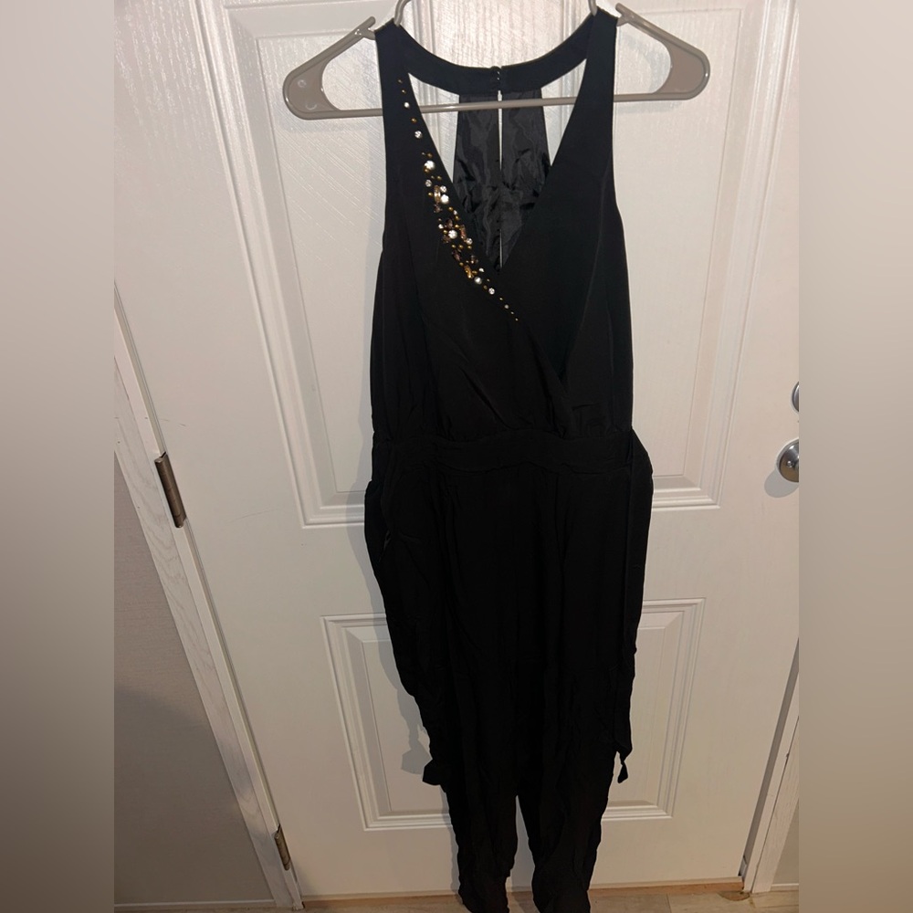 VENUS Black Jumpsuit with Gold jewel Accents